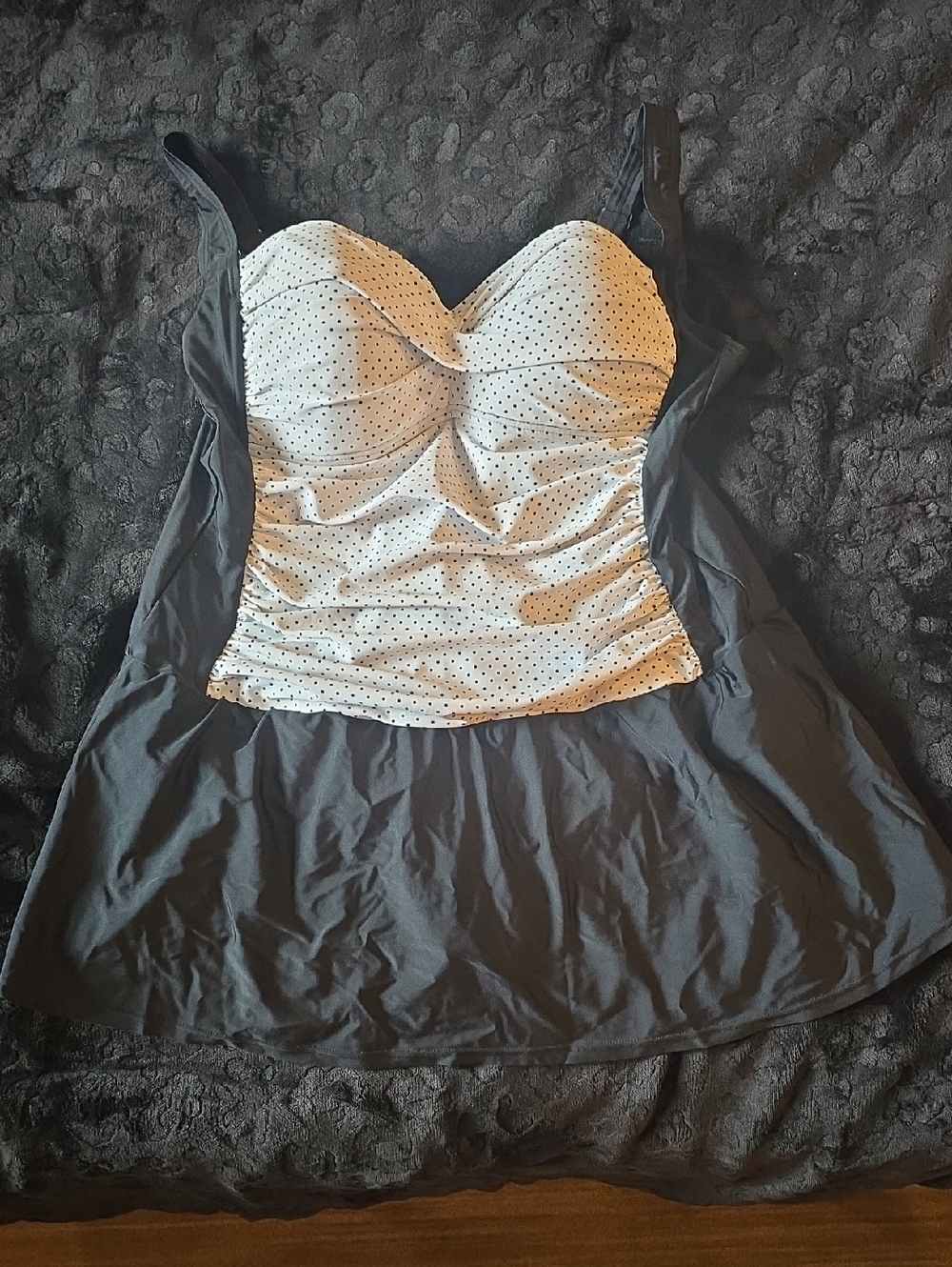 Black and White Polka Dot Swimdress with Supportive Bust Size 18